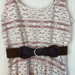 Women’s Trixxi Lace Hi-Lo Dress Cream and Orange with Brown Belt Junior L